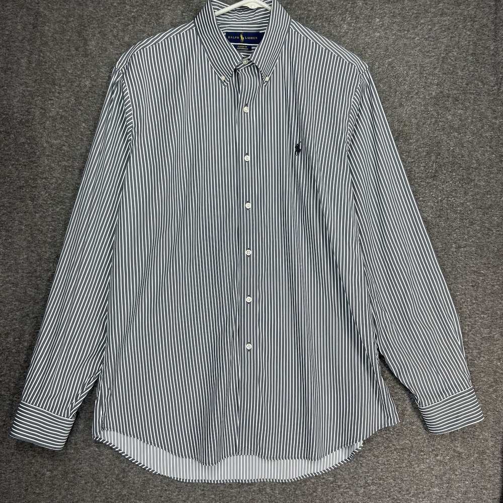 Ralph Lauren Performance Shirt Mens L Gray stripe Button Down Preppy classic fit